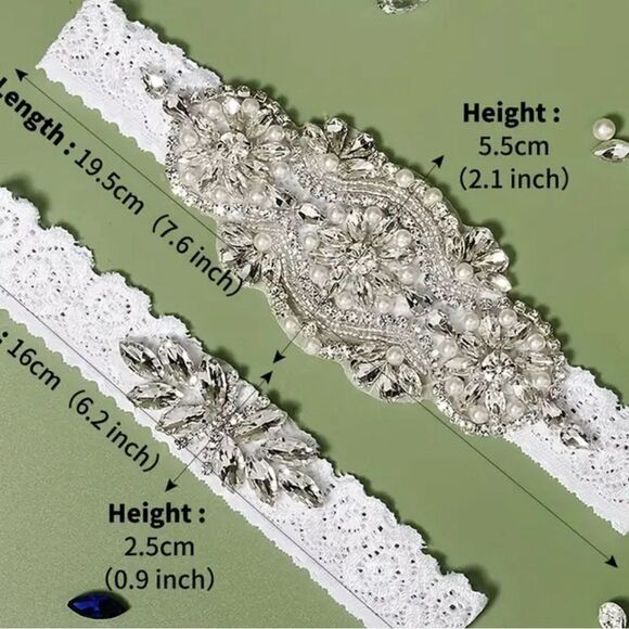 LACE Faux Pearl and Rhinestone Garter Belt Set. NEW - Picture 3 of 4